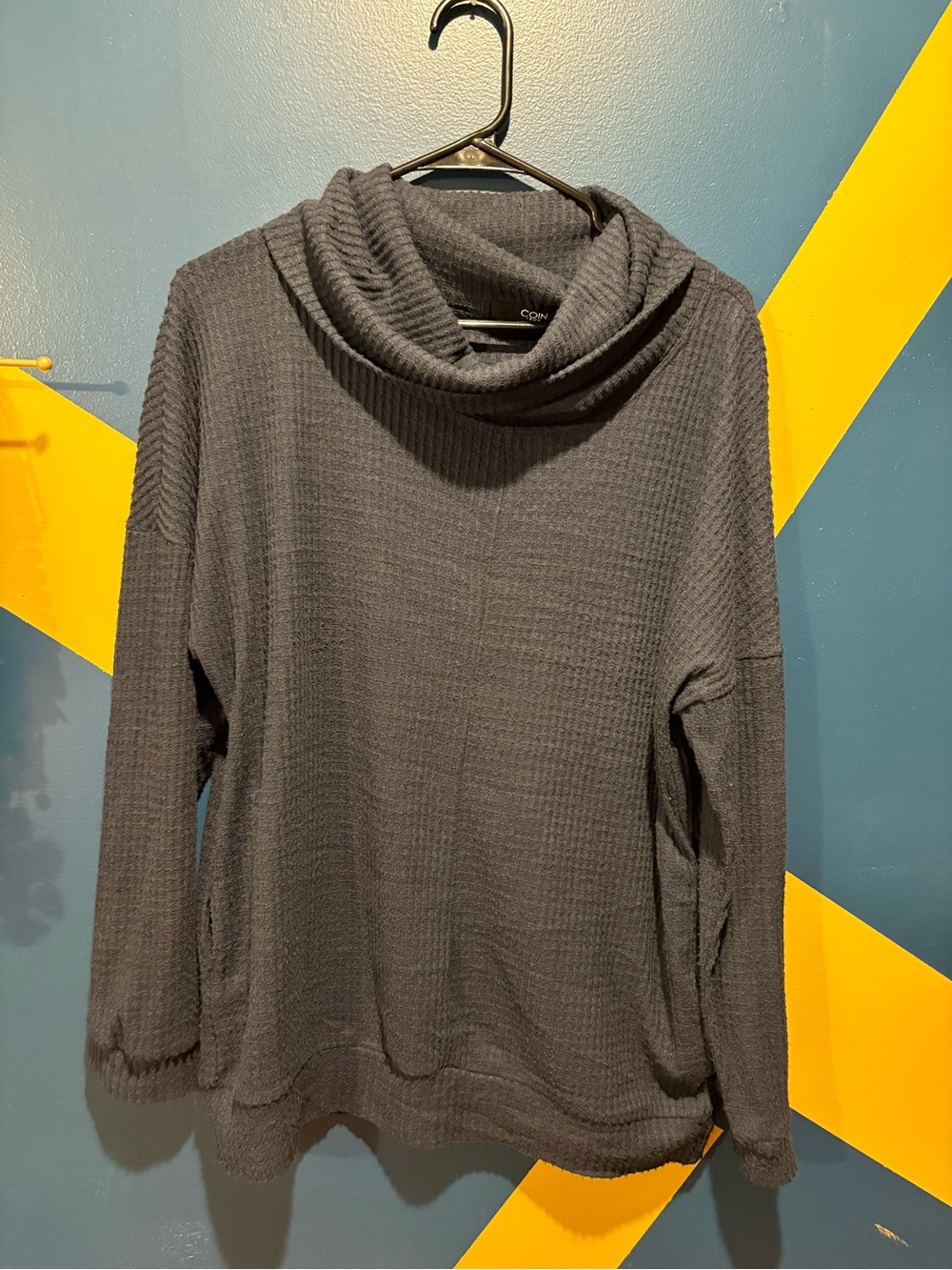 Coin 1804 Navy Blue Waffle Knit Cowl Neck Top EUC